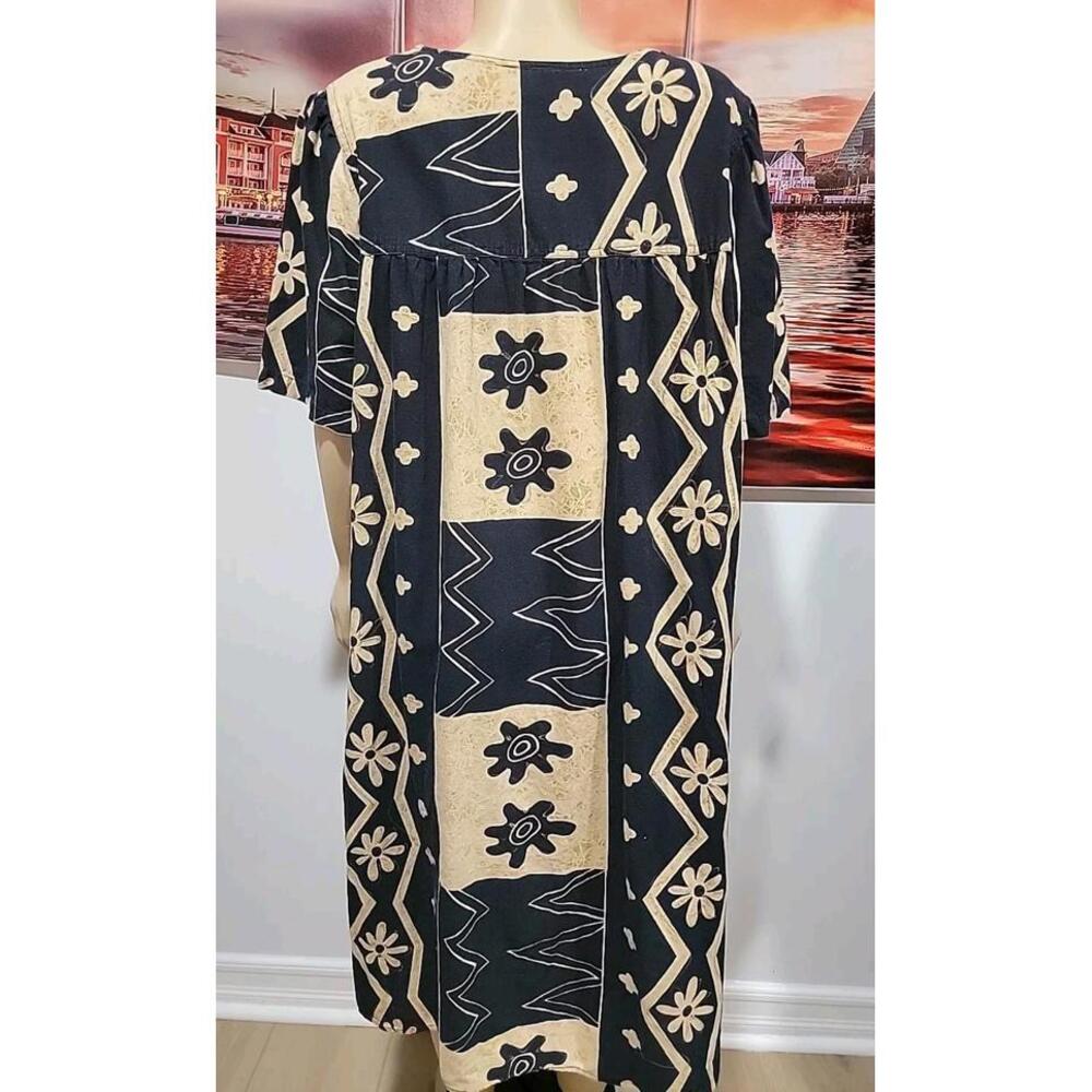 Capistrano House Dress Size 1X MuuMuu Kaftan Lounge W/Pockets Taupe Black #C - Picture 3 of 8